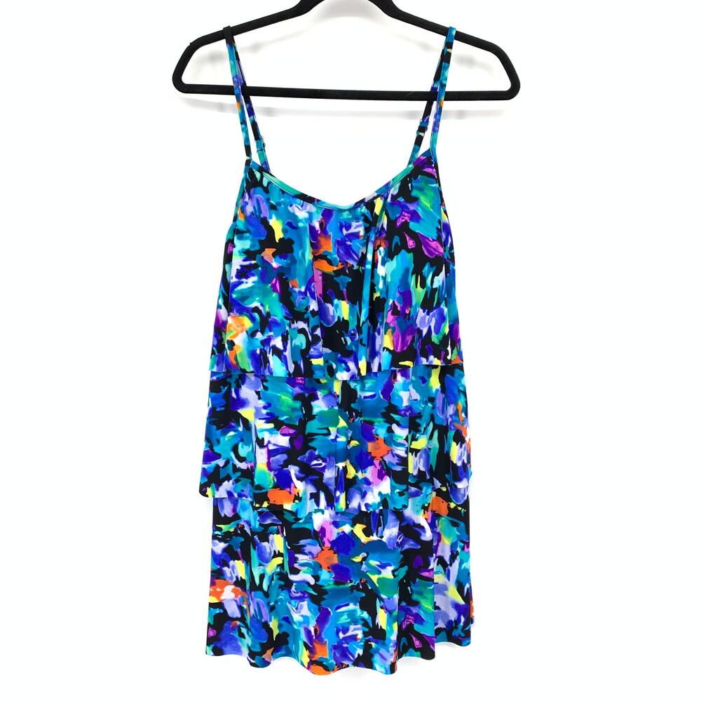 Unbranded One Piece Swimsuit Womens Size 14 Tiered Dress Multicolor Print